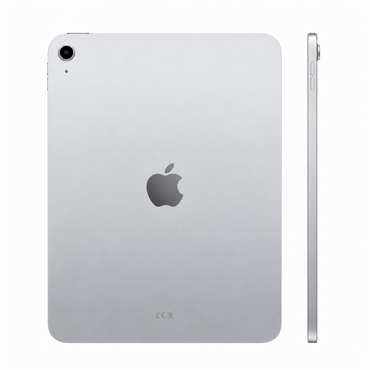Apple iPad A16 in Silber, Rück- und Seitenansicht.