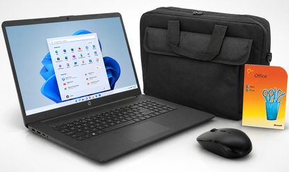 HP Notebook 17,3 Zoll Intel 4x 3,7Ghz bis 32GB RAM, bis 2TB SSD Win11 Pro Office 2024 mit Tasche und Maus