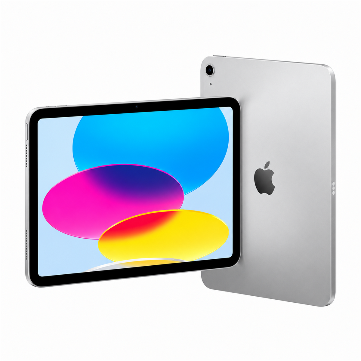 Apple iPad A16 in Silber, Vorder- und Rückansicht.