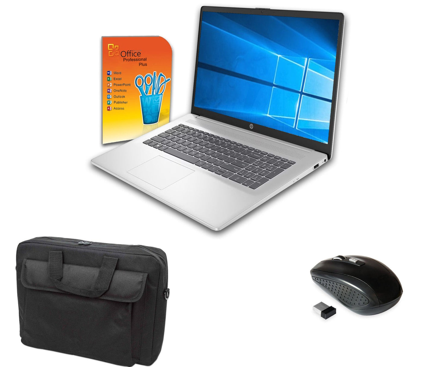 HP Notebook 17,3 Zoll Intel i5-120u bis 32GB RAM, bis 2TB SSD Win11 Pro Office 2024 mit Tasche und Maus